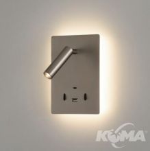 Manat kinkiet led 5W + 3w 3000K 415lm+285lm usb,usb c nikiel mat